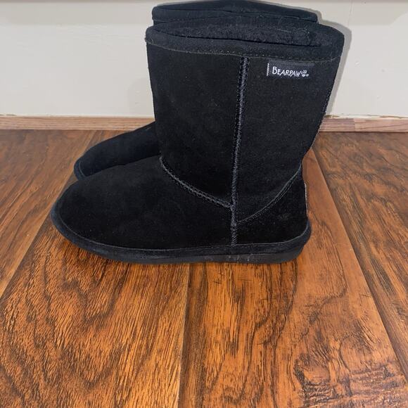 Bearpaw Evangeline Short Youth Sz 5 Suede Blk Boots Sheepskin Wool Lining 2414Y - Picture 4 of 9